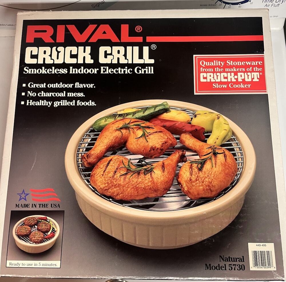 Vintage Rival Crock Grill Smokeless Indoor Electric Grill Model 5730 Natural